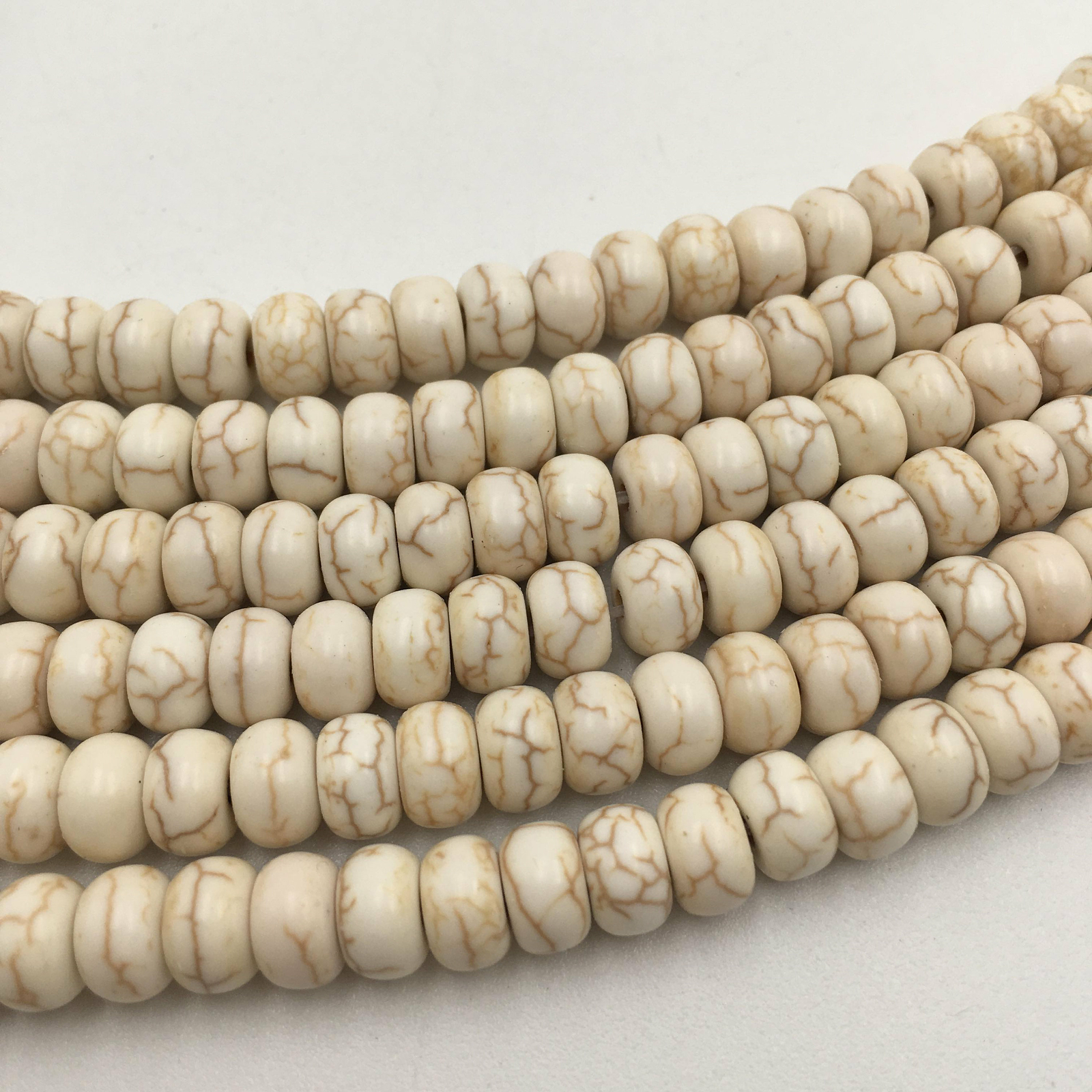White Howlite Turquoise Smooth Rondelle Beads 4x6mm 5x8mm 15.5″ Strand