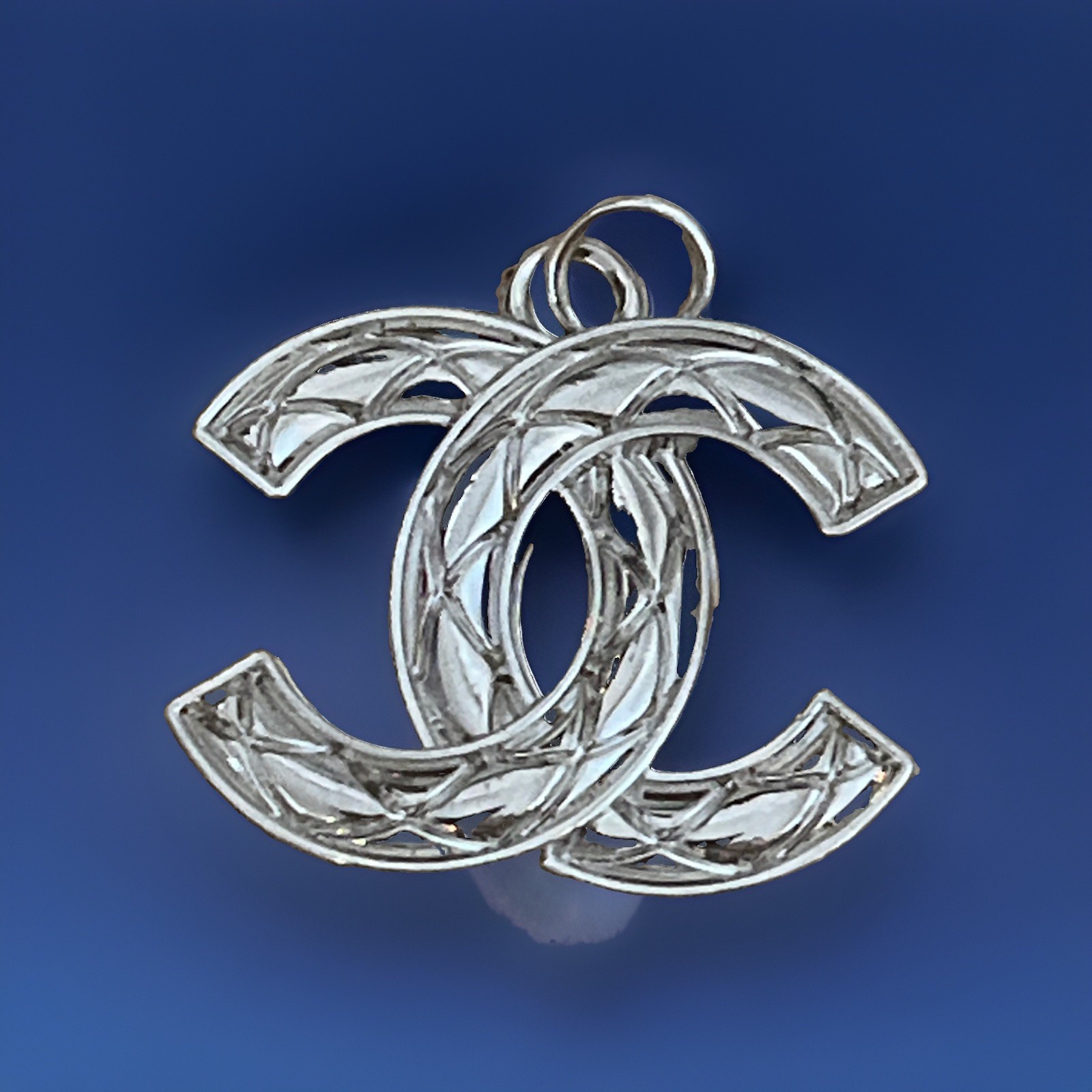 Chanel lot button zip pull 25mm Silver 1pc Crosshatch Design Stamped