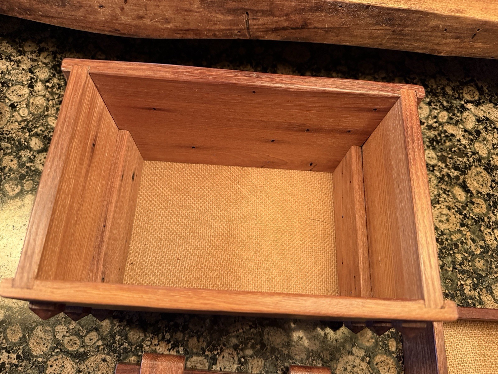 Multi-use Handmade box, made with Wormy Chestnut and Walnut wood, Iron Handles