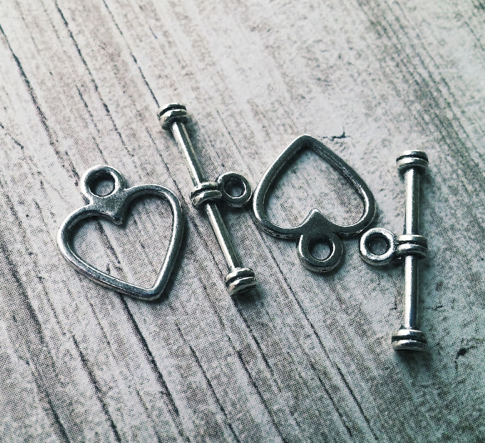 Heart Toggle Clasps Antiqued Silver Bracelet Necklace T Clasps 8 Sets Findings