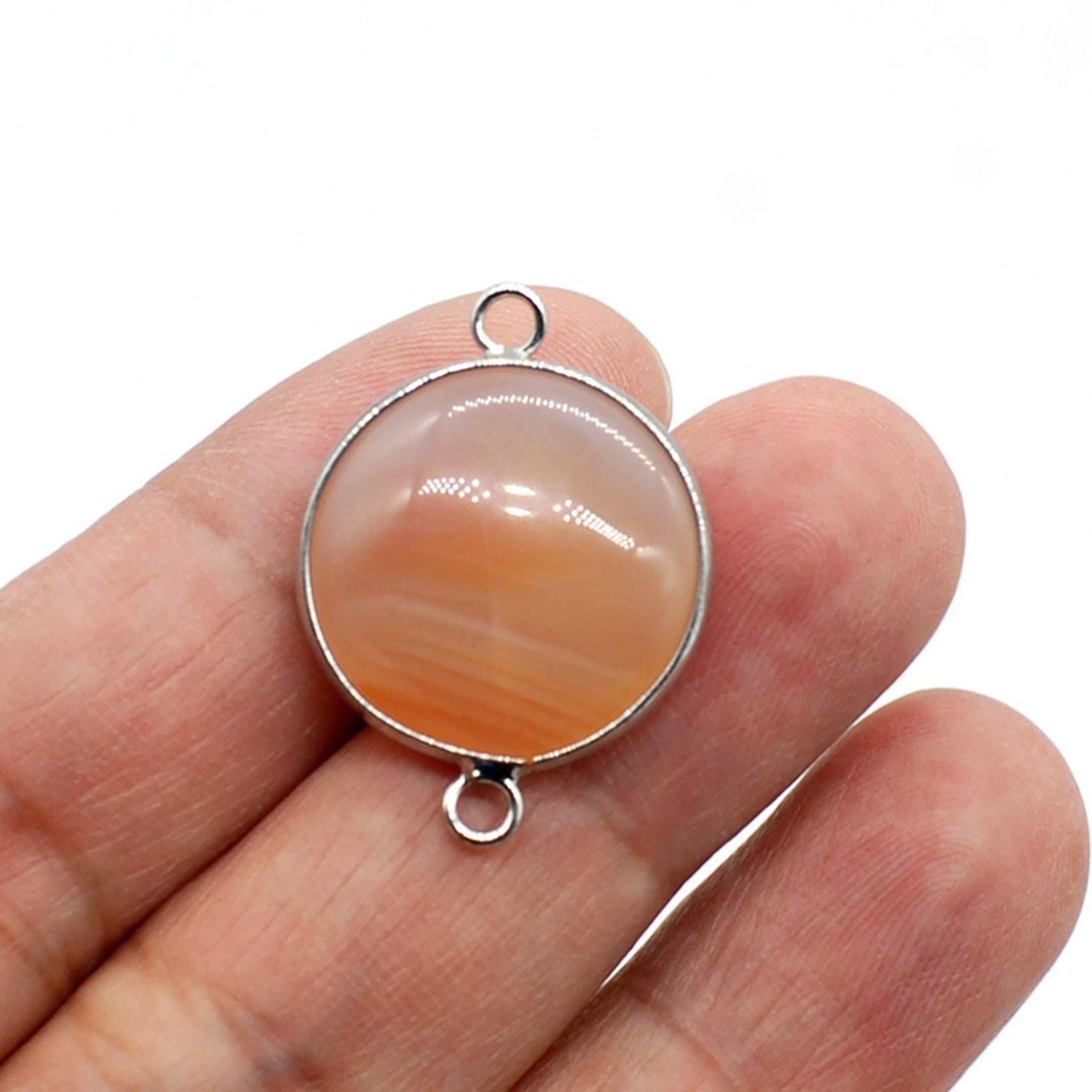 1PC Silver Tone Plated Genuine Gemstone Bezel Charm Connector 22X30mm NBHK35-4