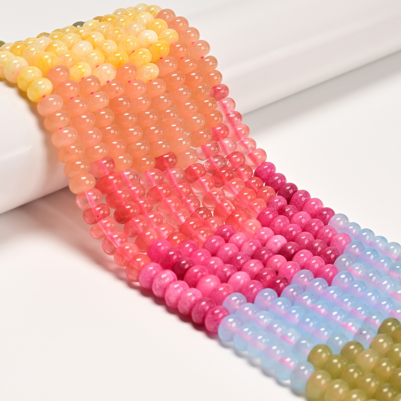 03 Gradient Colorful Dyed Jade Smooth Rondelle Beads Size 5x8mm 15.3″ Strand