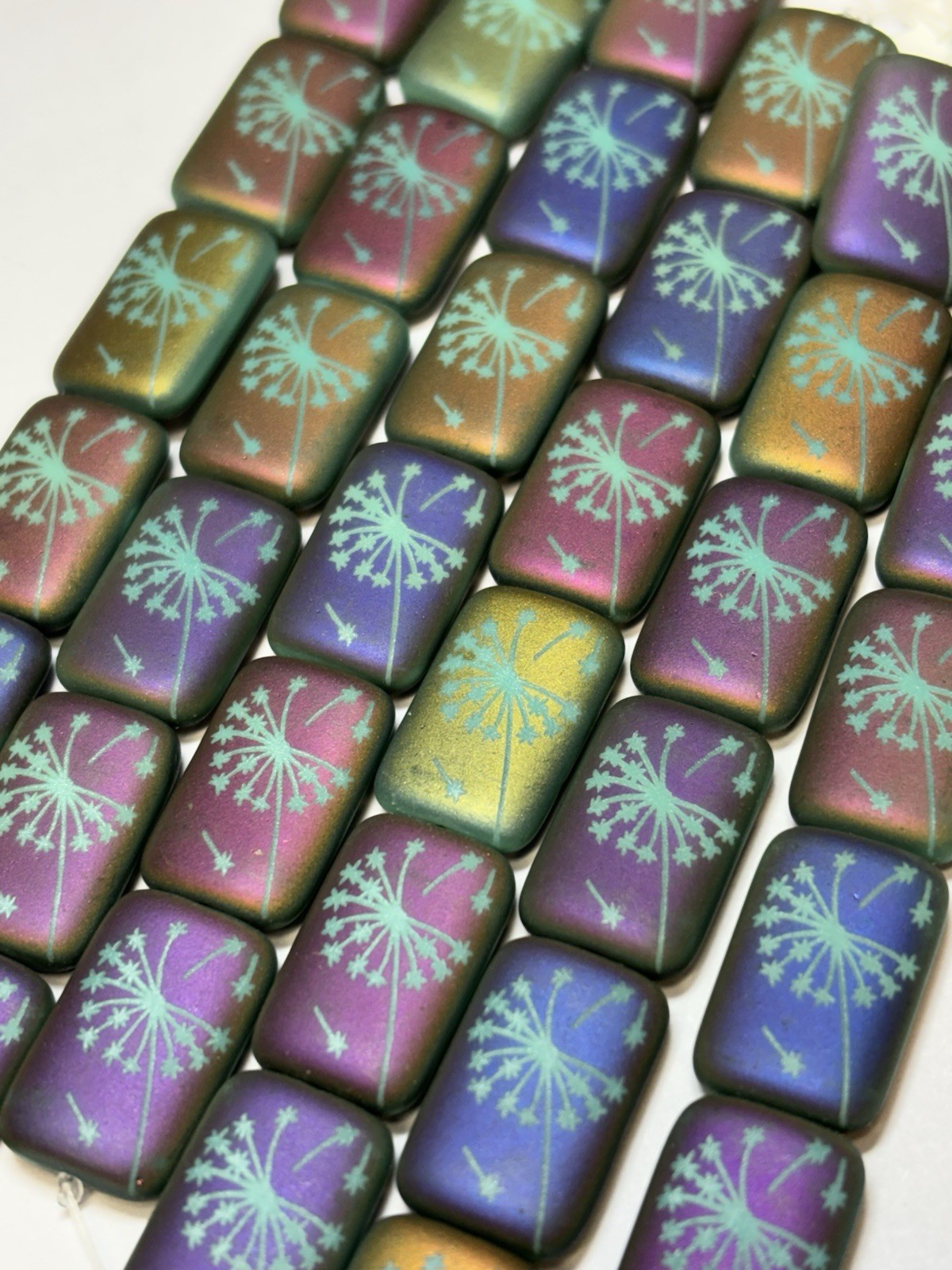 6 18mm Czech Glass Gold Purple Iris Rectangle Dandelion Beads Turquoise Base