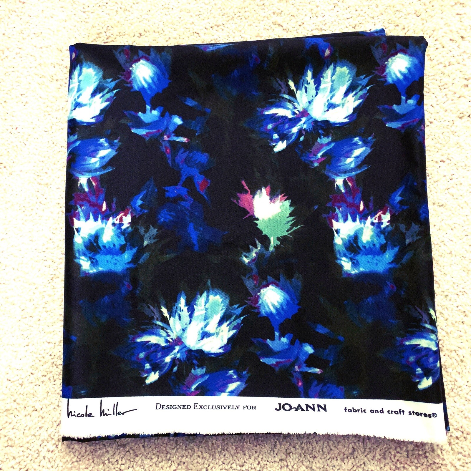 NICOLE MILLER Jo-Ann Fabric Black Blue Purple 1.5 Yards 57 x 57 inches NEW
