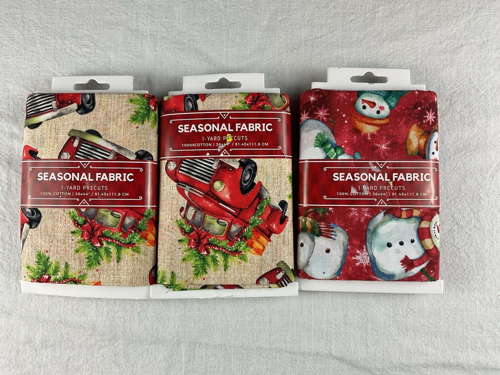 3 Seasonal Fabric Snowman, Christmas Truck Precut Fabric Sewing Art Project