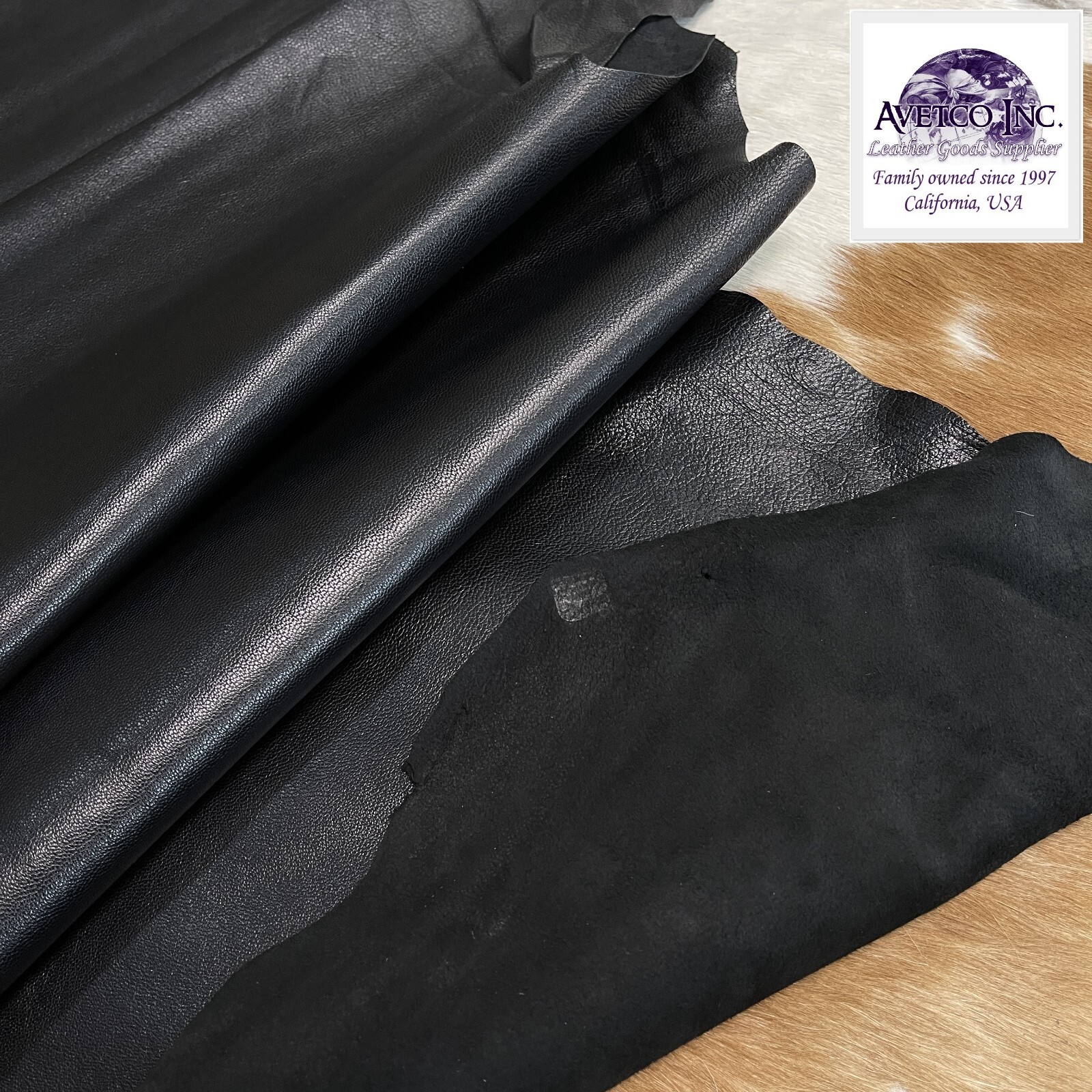 Toledo Black Premium Large Goatskin Nappa Soft Leather Hide 2 oz Thickness