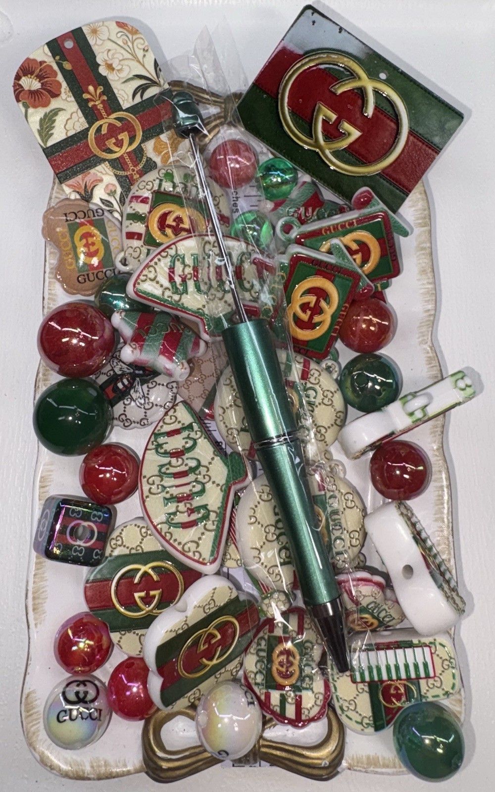 40 Red And Green Monogram Style1 Luxury Focal Beads For Beadable Pens Keychains