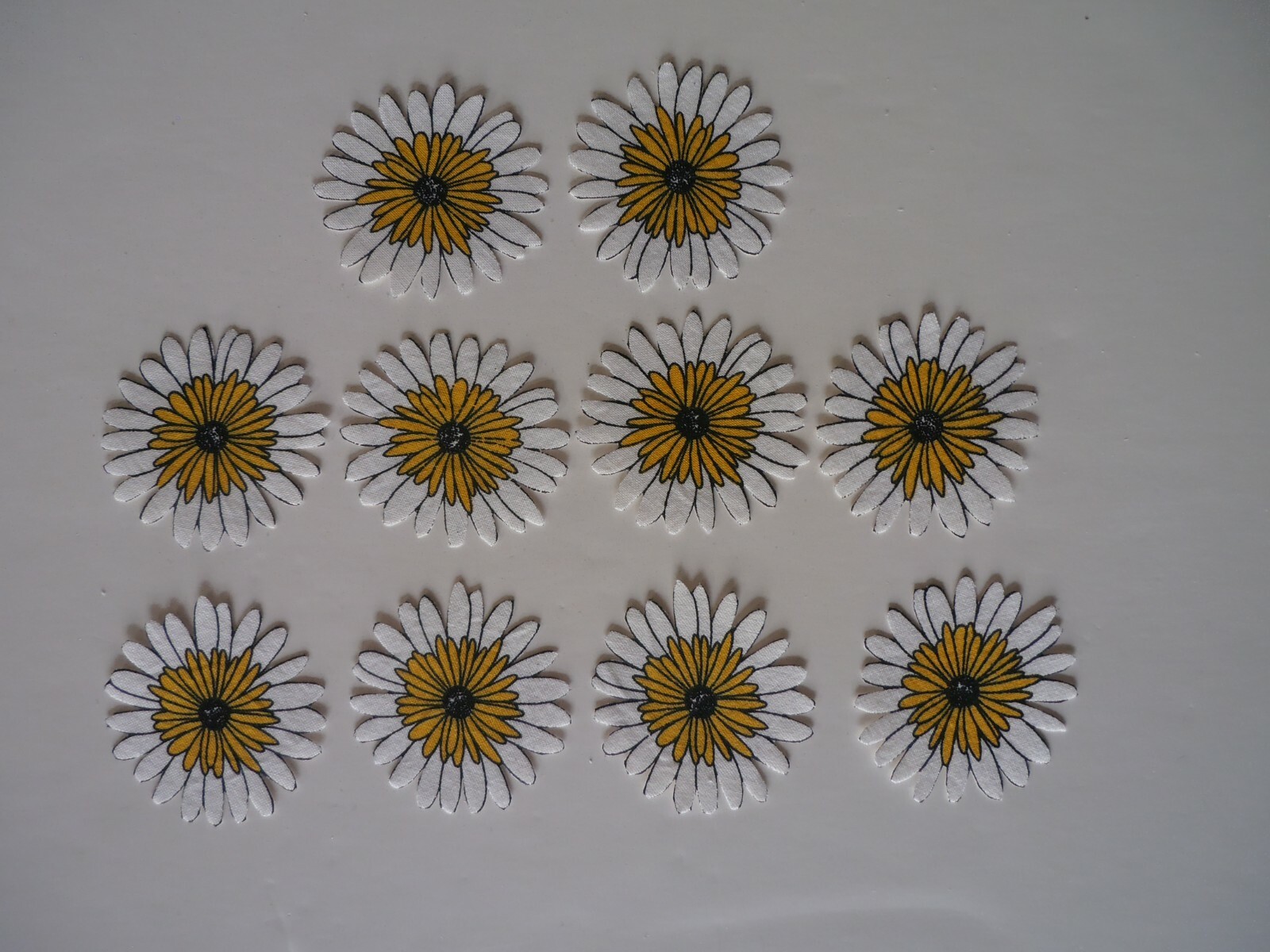 Cotton Fabric White/Yellow Flowers 10 HandCut Appliques-EZSteam Iron On Then Sew