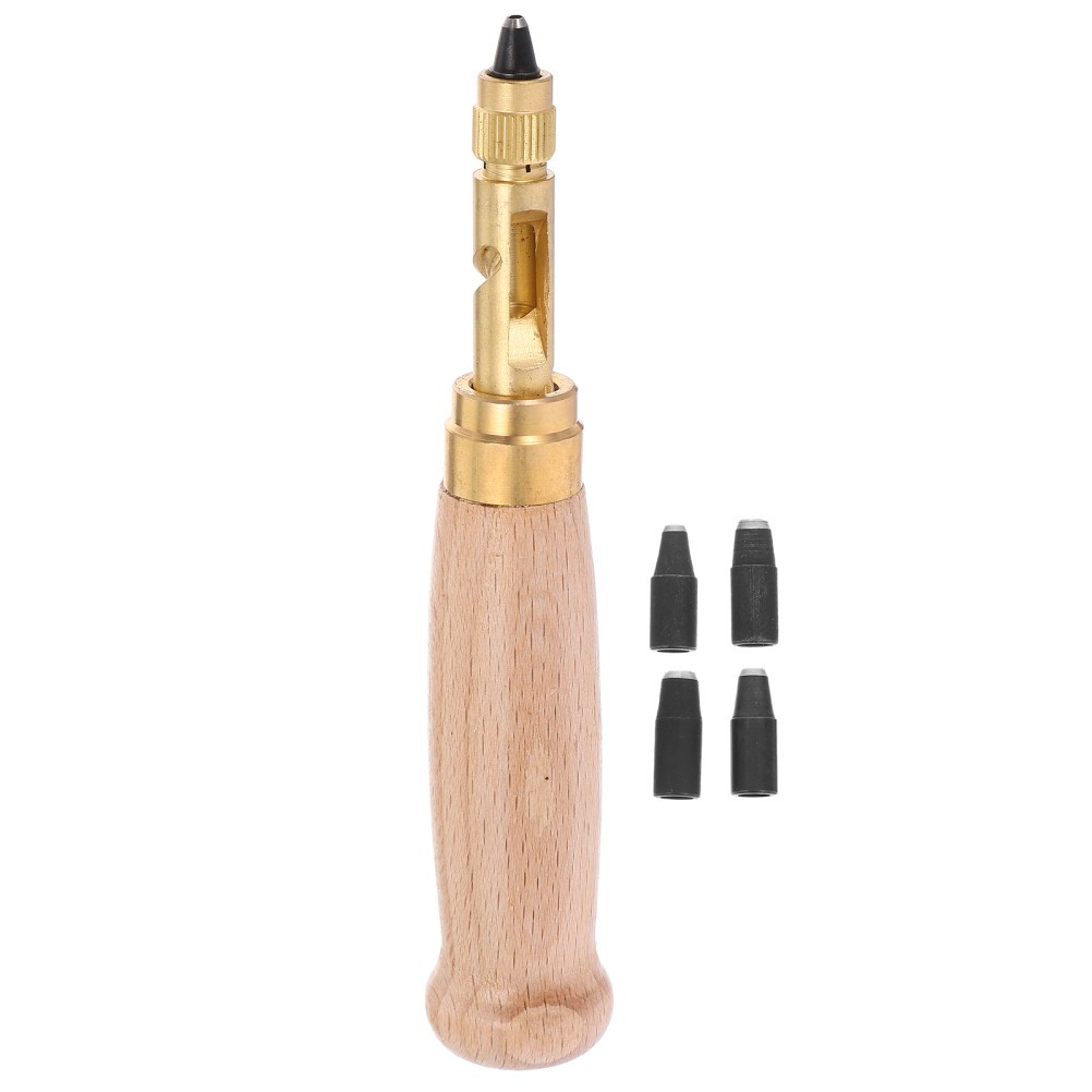 6Pcs Durable Screw Punch Set with Wooden Handles Brass Tips for Crafting Holes