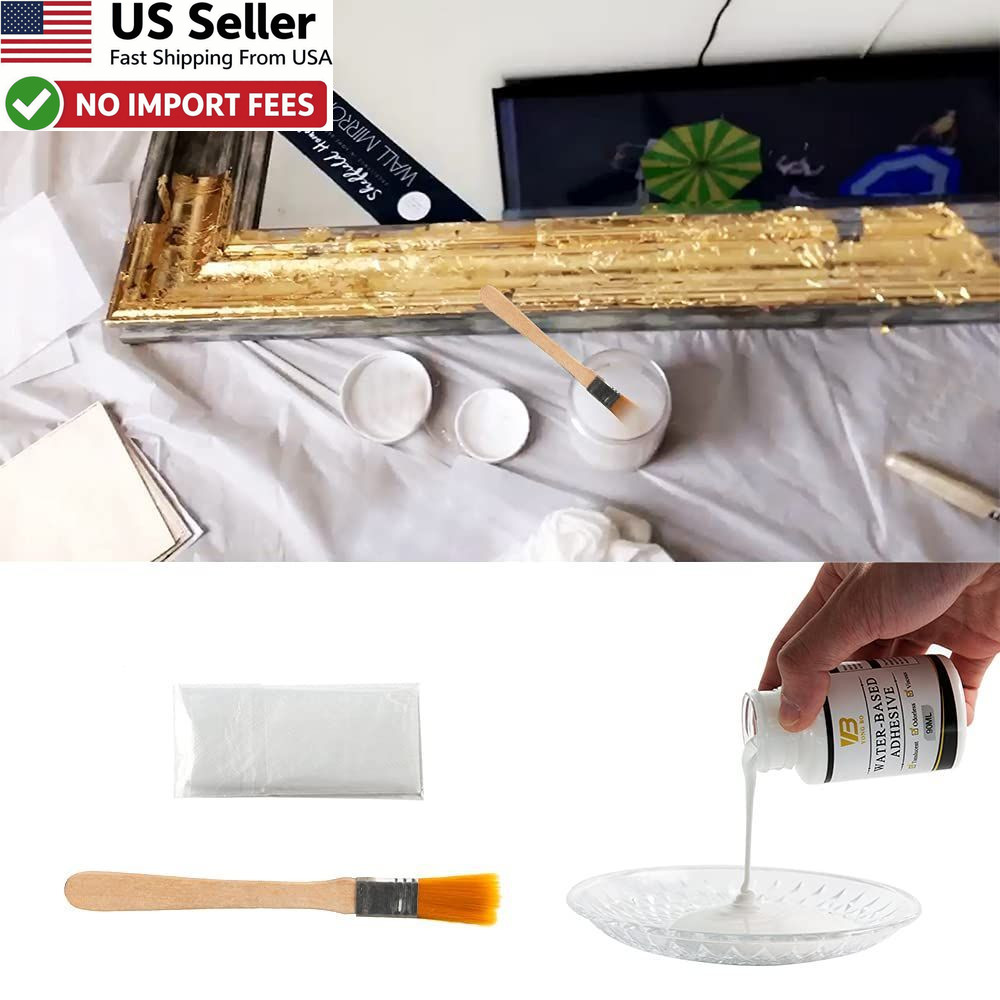 Gold Leaf Glue Gilding Adhesive Kit Water Based Varnish Resin Art Craft Brushes
