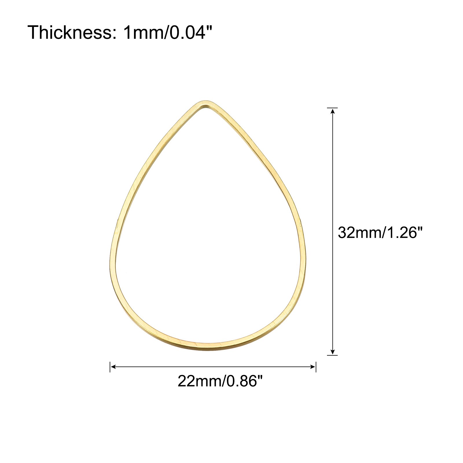 Teardrop Beading Hoop Link Open Bezel Charm Ring 0.86″x1.26″ Brass Tone 20pcs