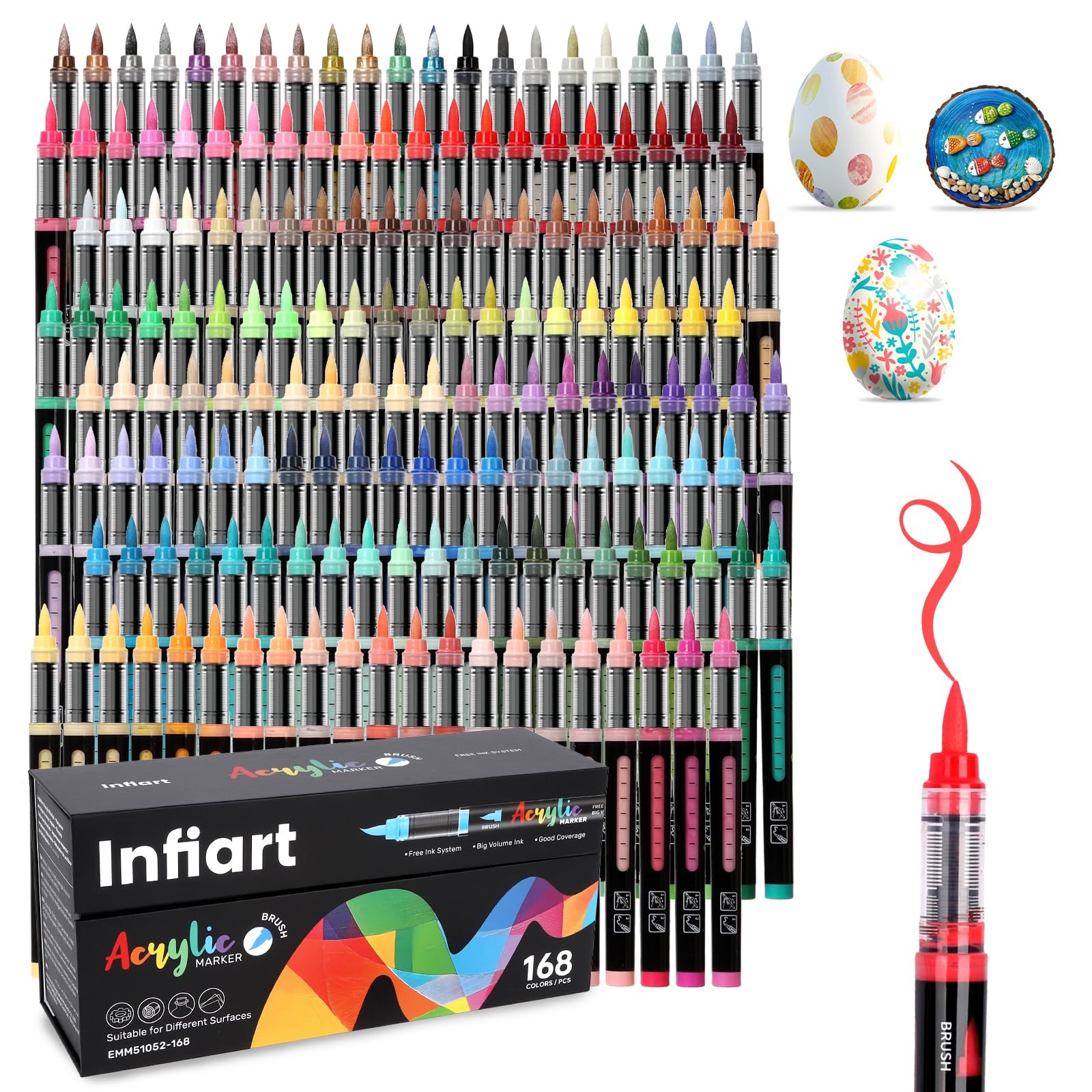 Infiart Acrylic Paint Markers Brush Tip 168 Colors Acrylic Paint Pens Automat…