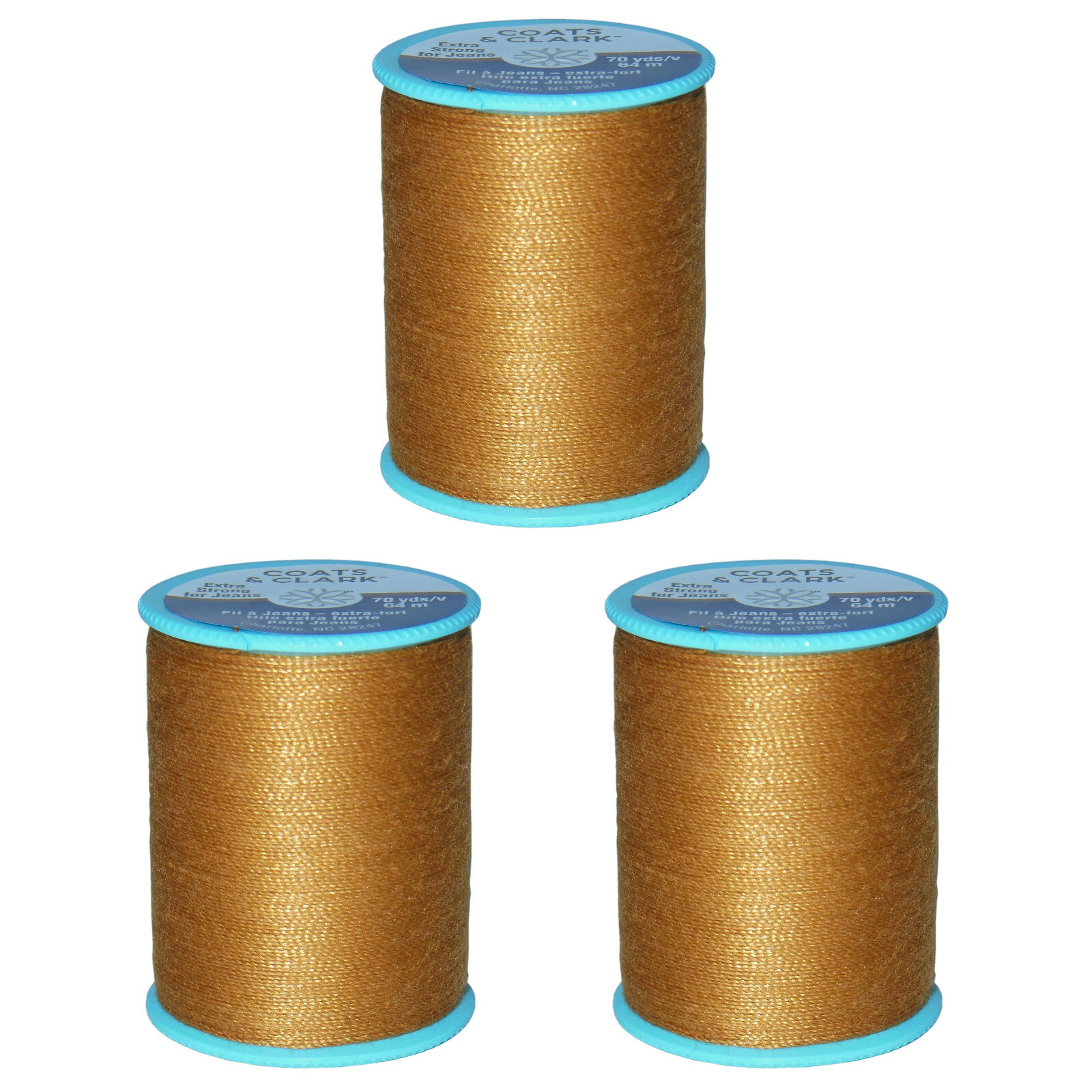 New 3pc Coats & Clark Gold Topstitching Thread for Jeans Extra Strong 3×70 yard