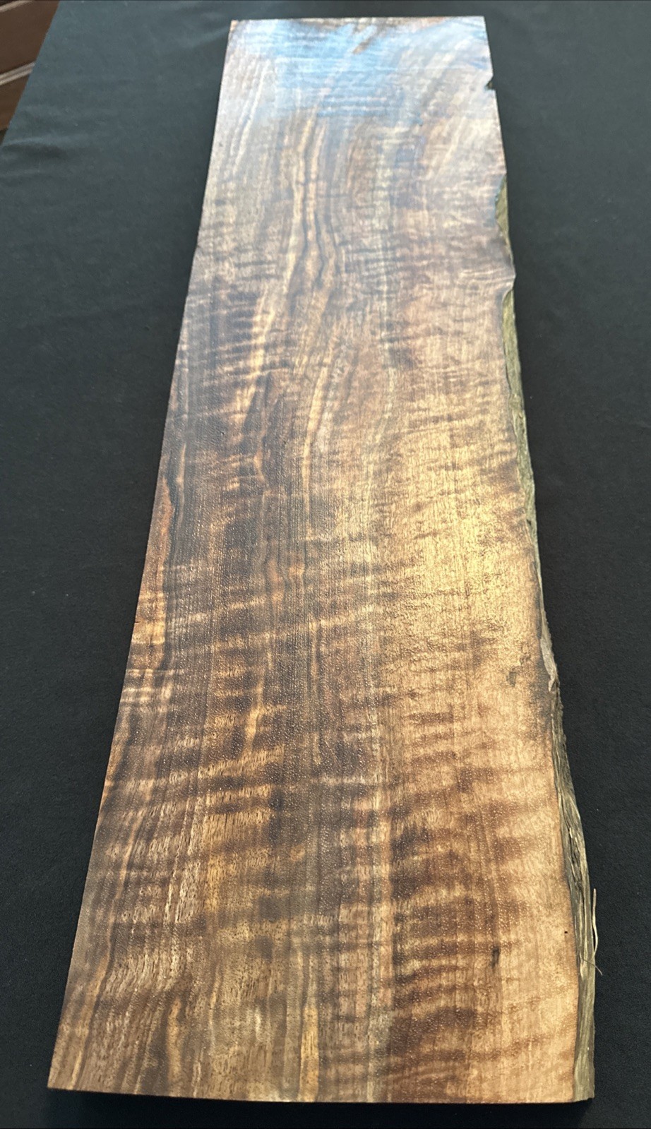 Curly Claro Walnut, Live Edge, 30 1/2” Long, 8 1/2” Wide, 1 3/4” Thick, Dry