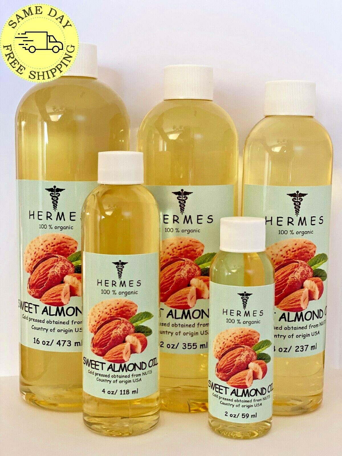 SWEET ALMOND OIL by HERMES ORGANIC COLD PRESSED 2 oz – 16 oz