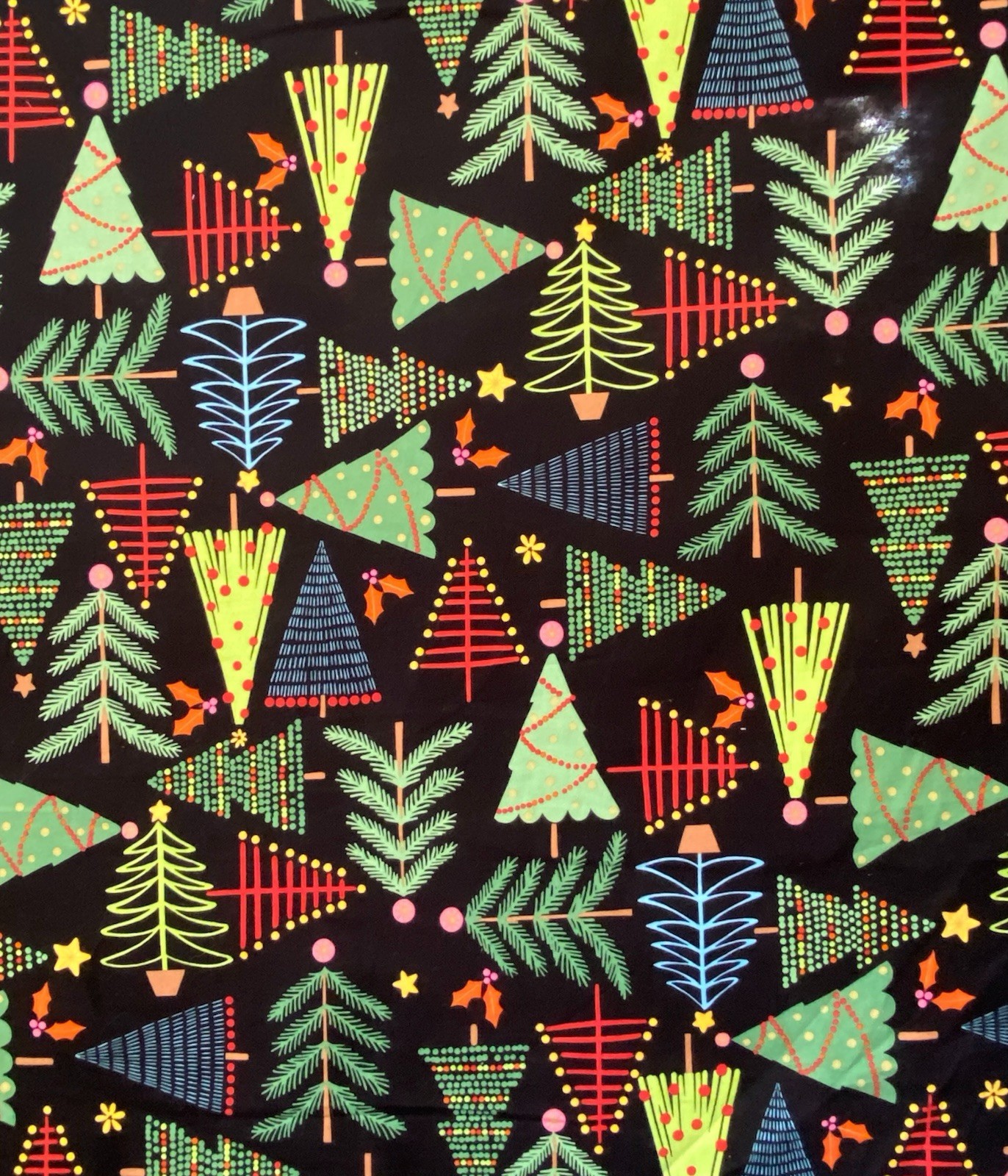 Alexander Henry Christmas Tree fabric Holiday Pines Black Cotton Folk Art 1 yard