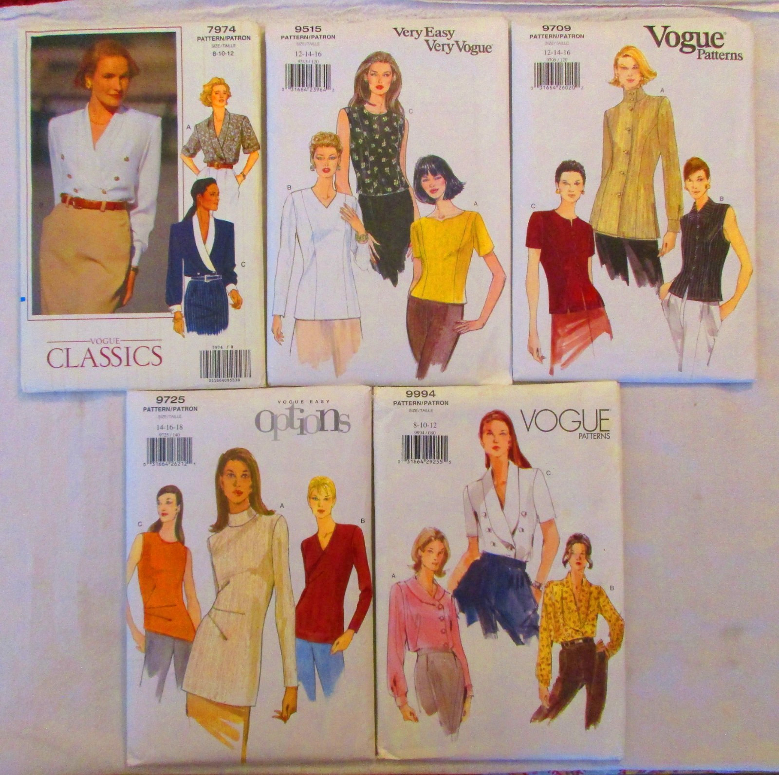 Lot of 5 Vogue Women’s Sewing Patterns; 7974, 9515 , 9709, 9725 & 9994 ~ Uncut