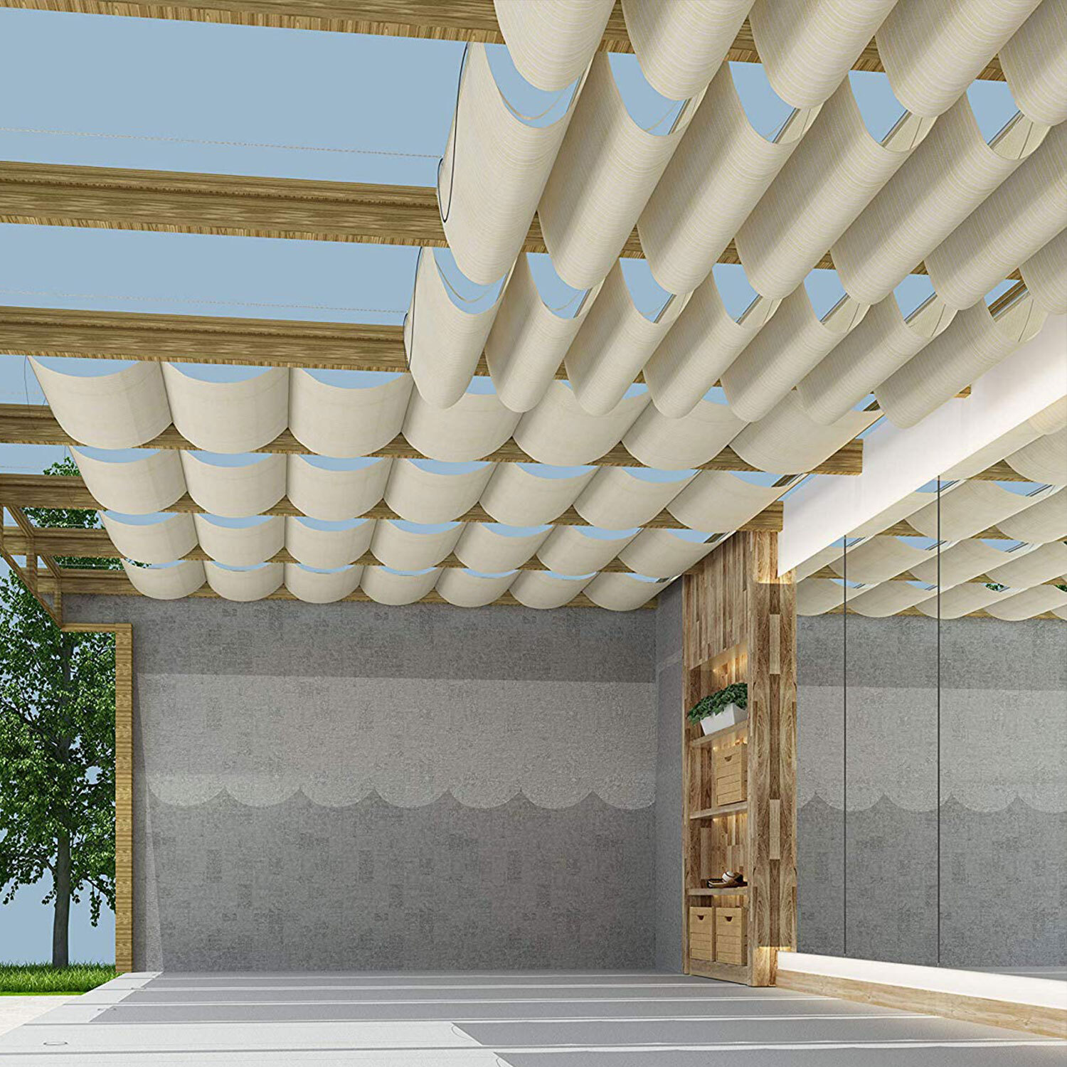 7′ Retractable Canopy Cover Pergola Cover Roman Sail Shade Outdoor Patio Awning