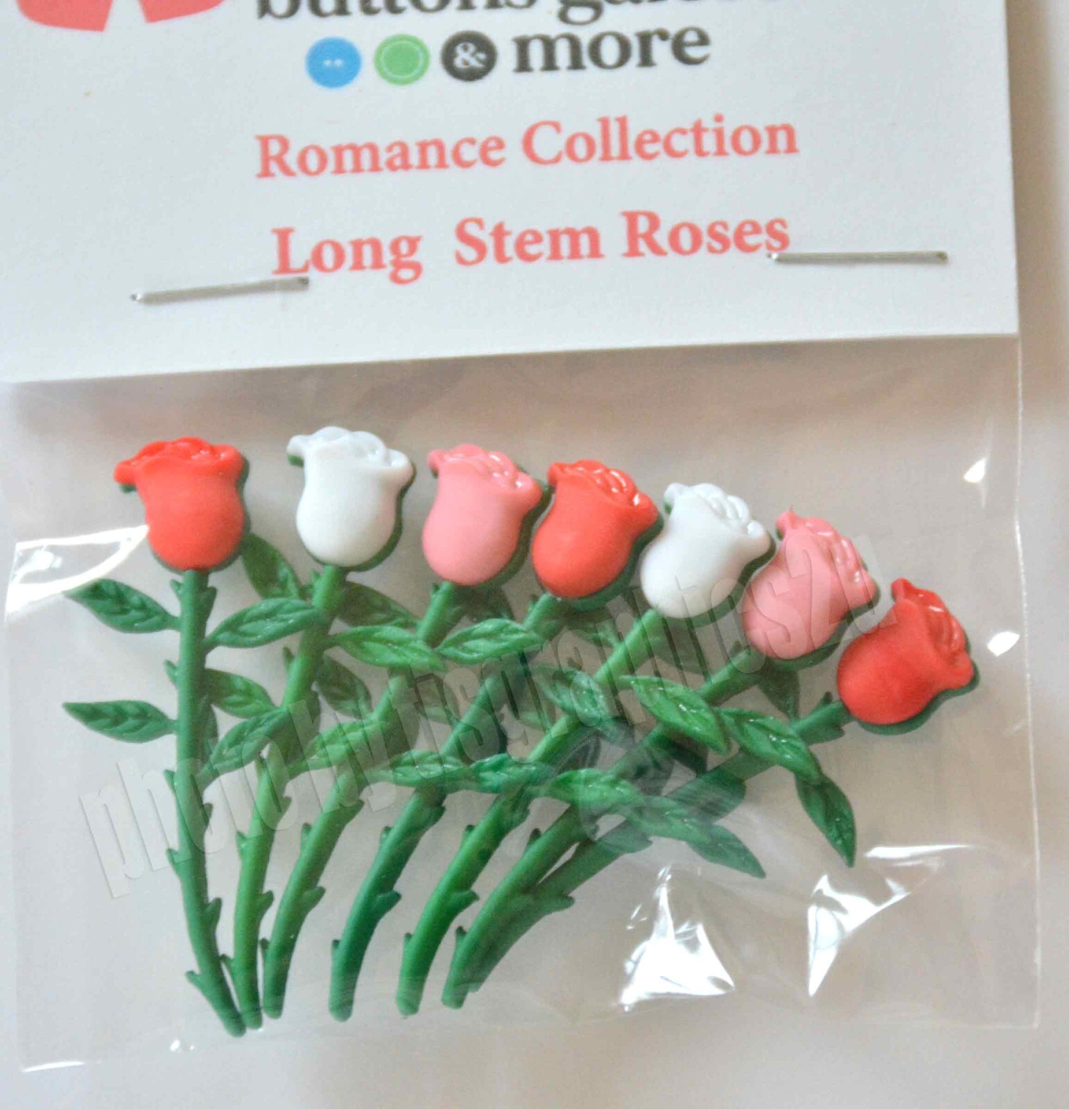 Long Stem Roses / Shank Back Buttons / Buttons Galore / Valentine Mixed Colors