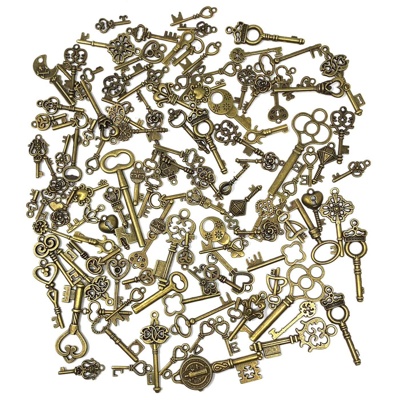 125 PCS Vintage Skeleton Key Set Charms, 0.55″ – 2.25″ (14 – 58 mm), Bronze