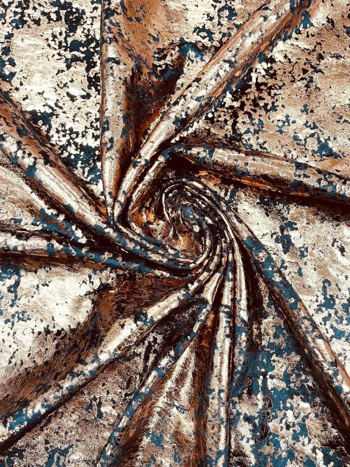 Copper Stretch Velvet Splatter foil design/4-way Stretch Fabric by the yard
