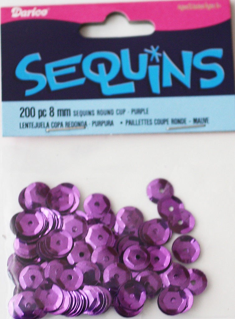 Darice Economy Craft ~ CUP SEQUINS ~ Size: 8mm Color: PURPLE Qty in Pack: 200