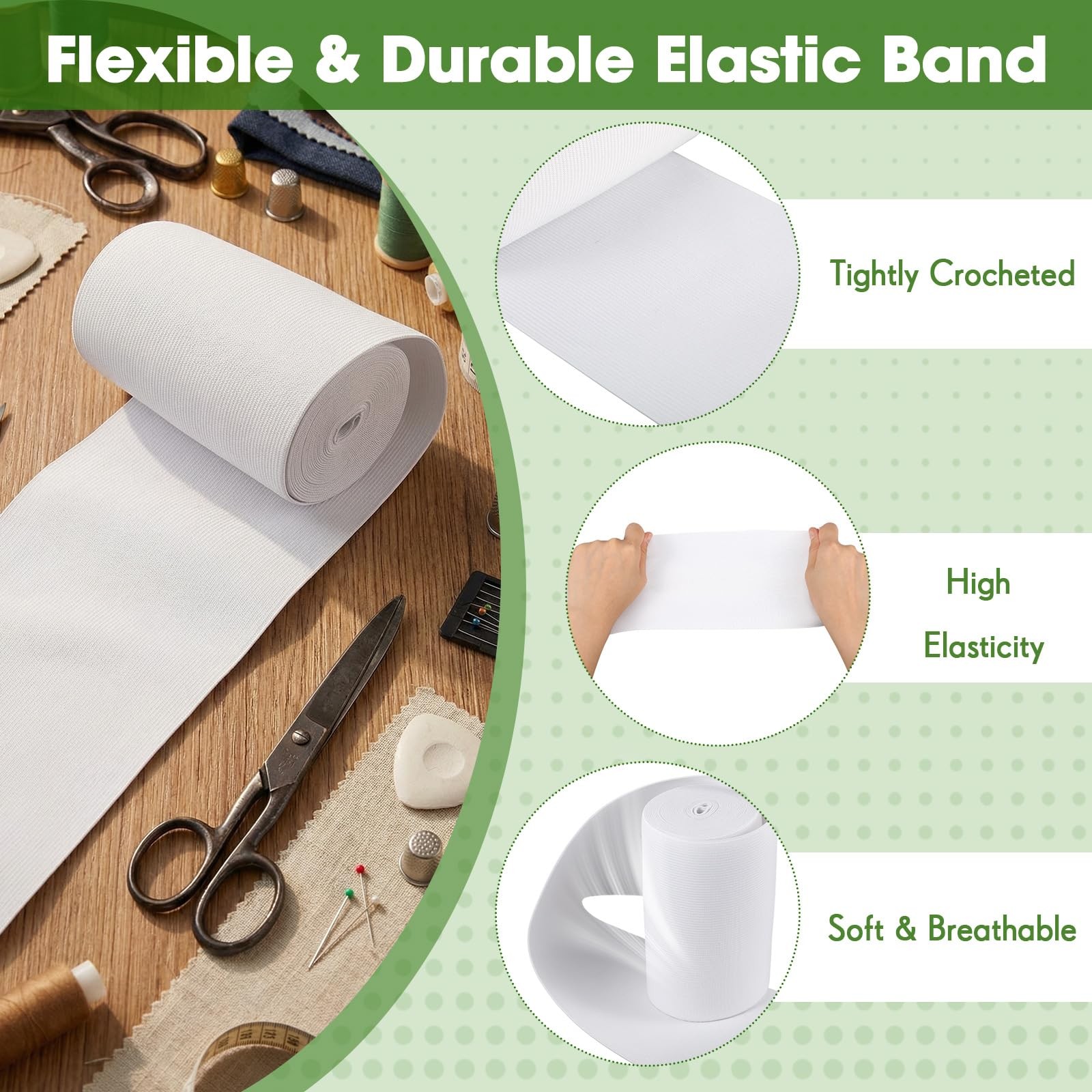 1 Pcs Elastic Spool 5 Inch X 5 Yard,White