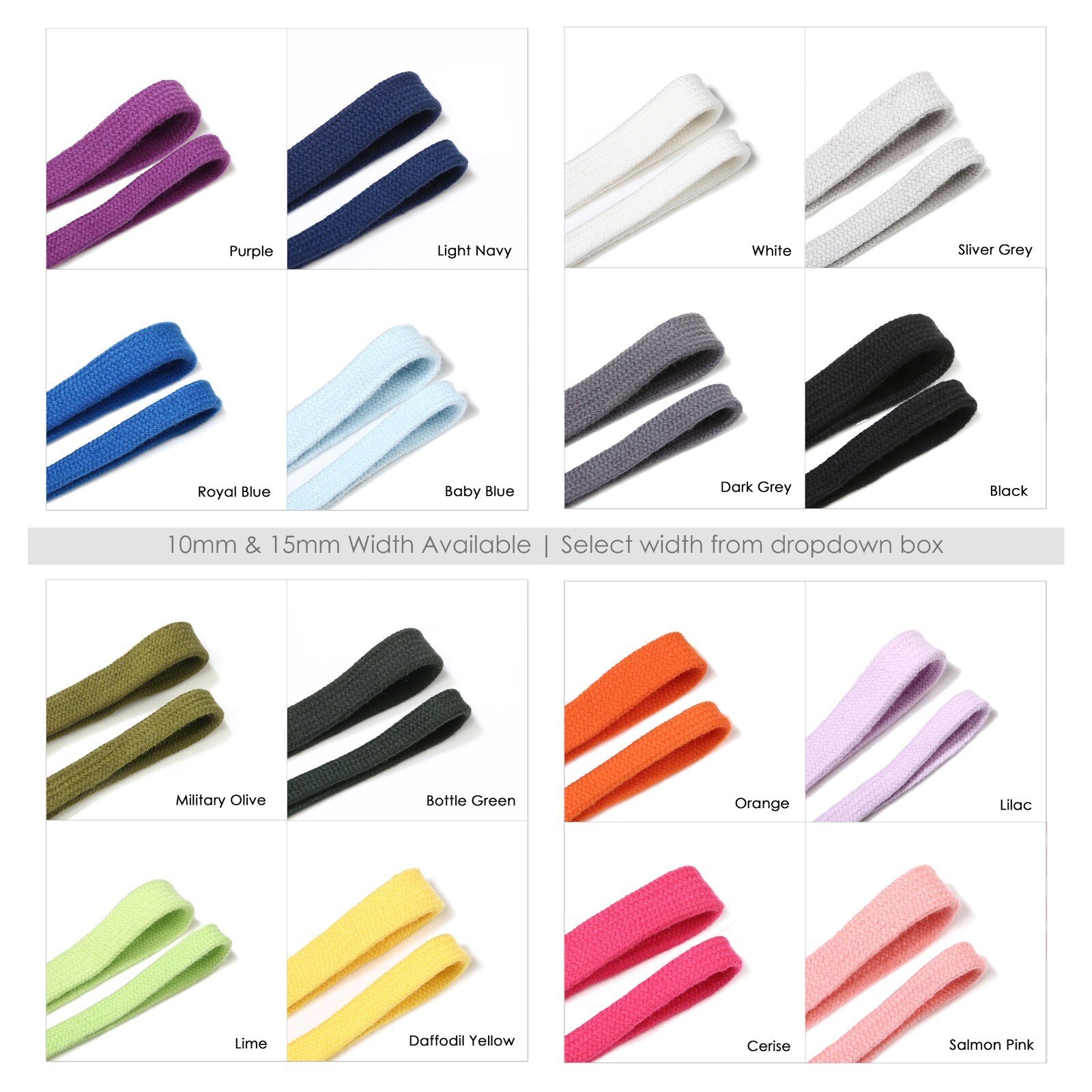 Flat Cotton Drawstring Tape Cord,10 & 15mm,Garment Hoody Sweatshirt and Crafts