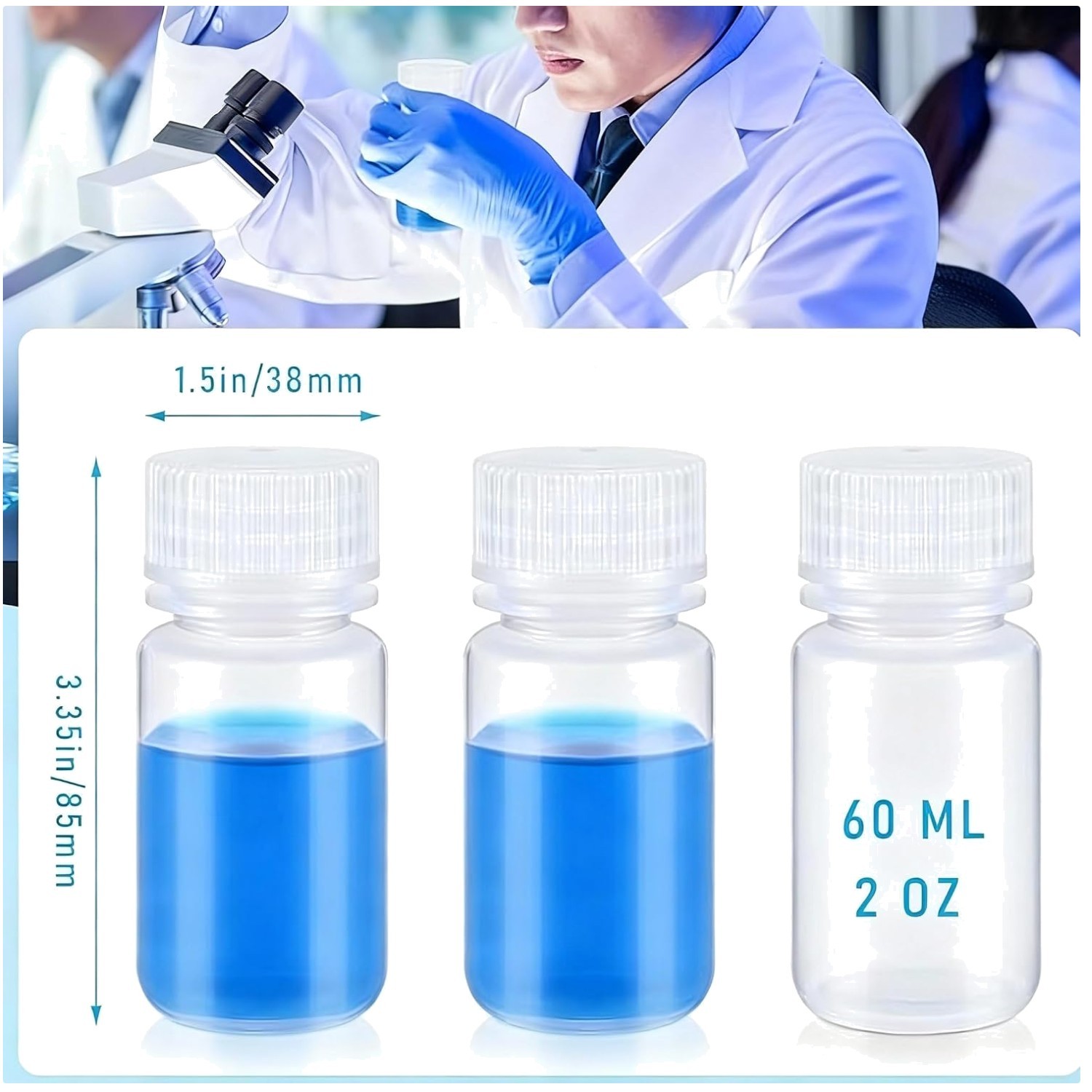 Clear Polypropylene Sample Bottles 2 oz, 48 Count