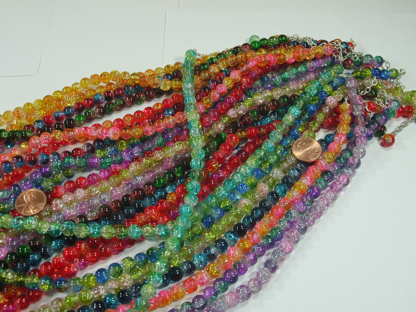 20 Strands 18″ (8mm) Assorted Colors 2 Tone Crackle Glass Beads Bulk Lot (HA-54)