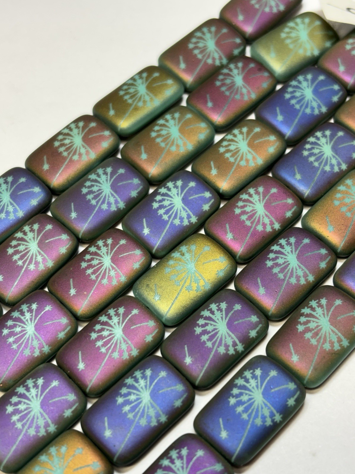 6 18mm Czech Glass Gold Purple Iris Rectangle Dandelion Beads Turquoise Base