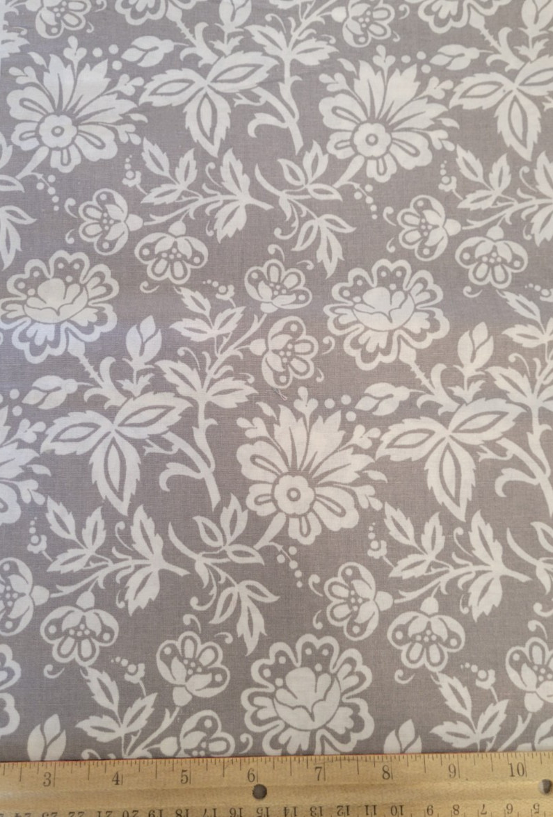 Gray White Floral JoAnn Fabric Flowers Blender Cotton Fabric