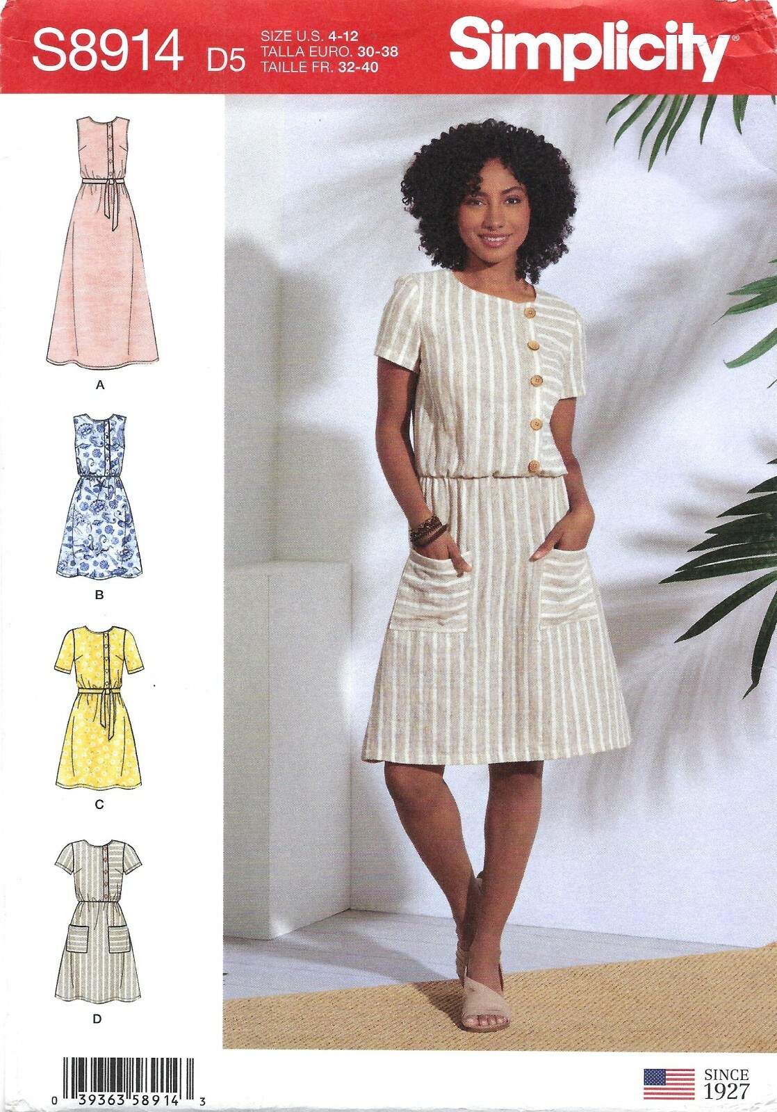 Simplicity S8914 Blouson Dress w Asymmetrical Button Bodice Sz 4-12 UNCUT