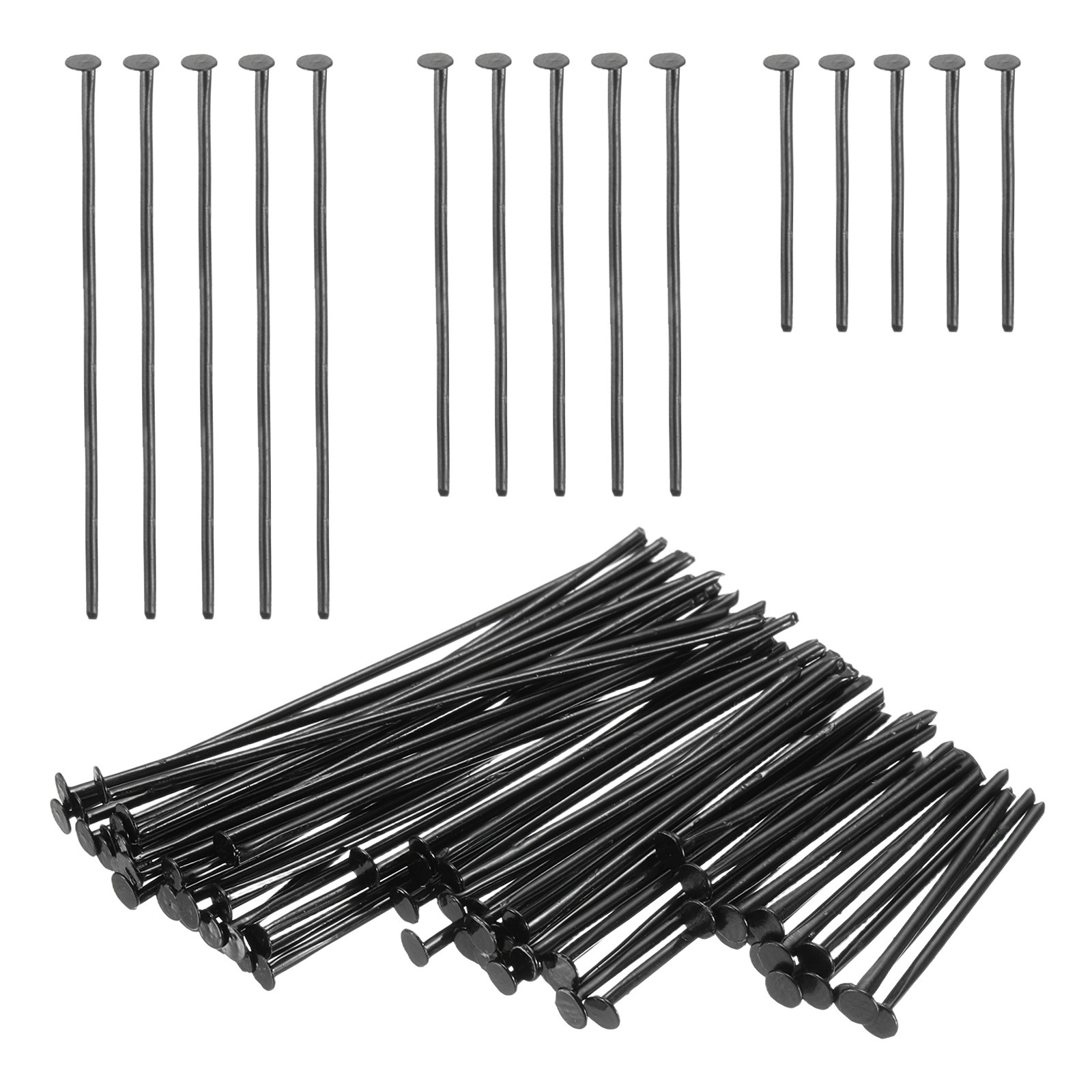 600 Pack 0.8/1.2/1.6Inch Flat Head Pins Jewelry Making Headpins Black