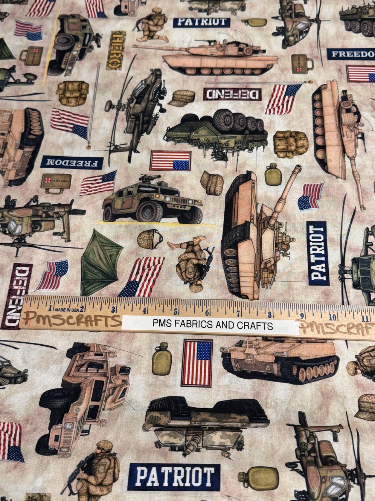 QT Patriotic Military 100% cotton fabric by the yard 36 x 44 -30937 A Lt Brown