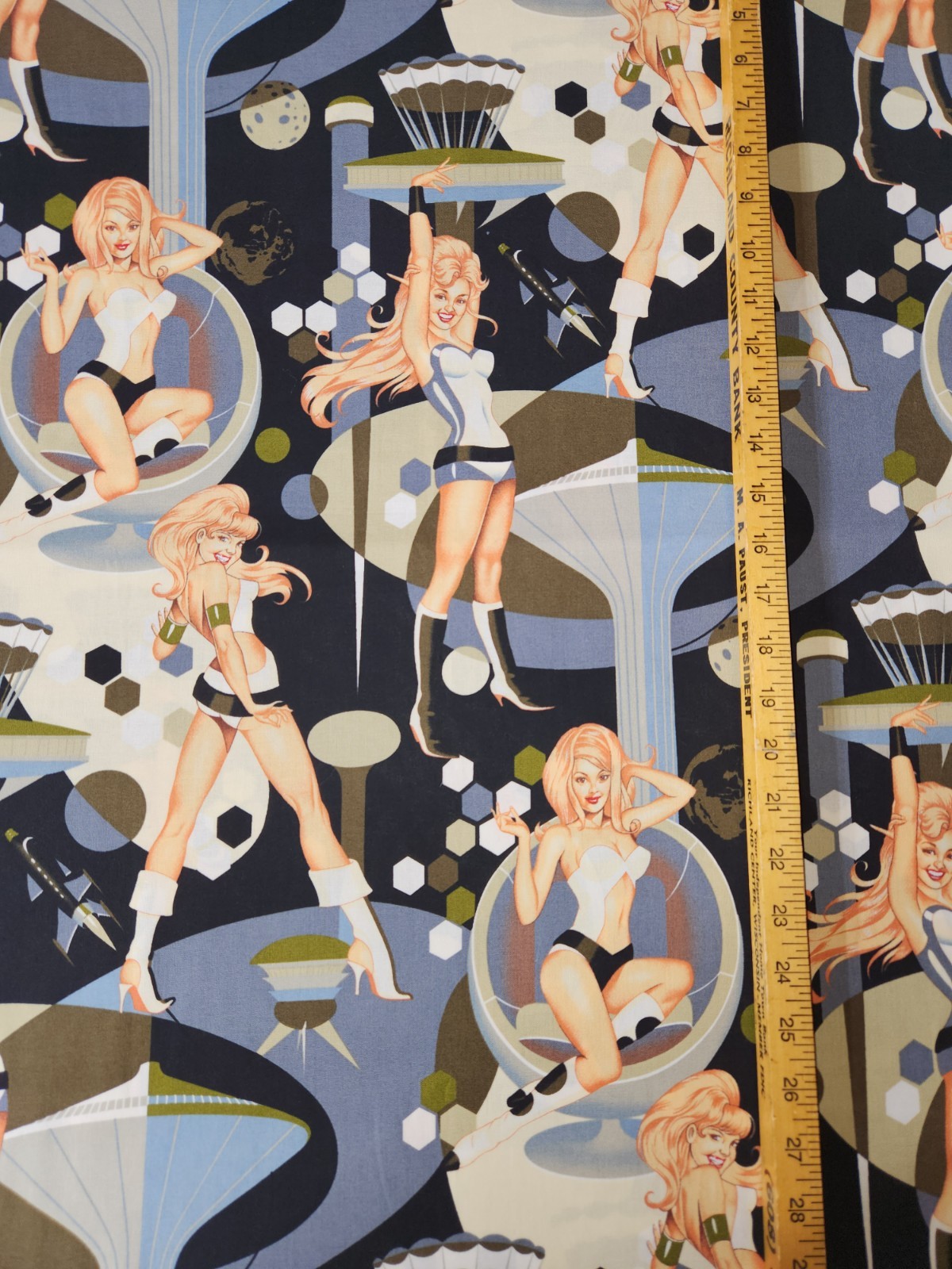 Alexander Henry Fabric Futue-ella 2004 Black Gray Sexy Pinup Girls 1 Yard