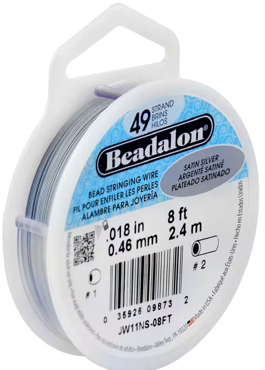 Beadalon 49 Strand Bead Stringing Wire ~ Satin Silver ~ .018 in 8 ft