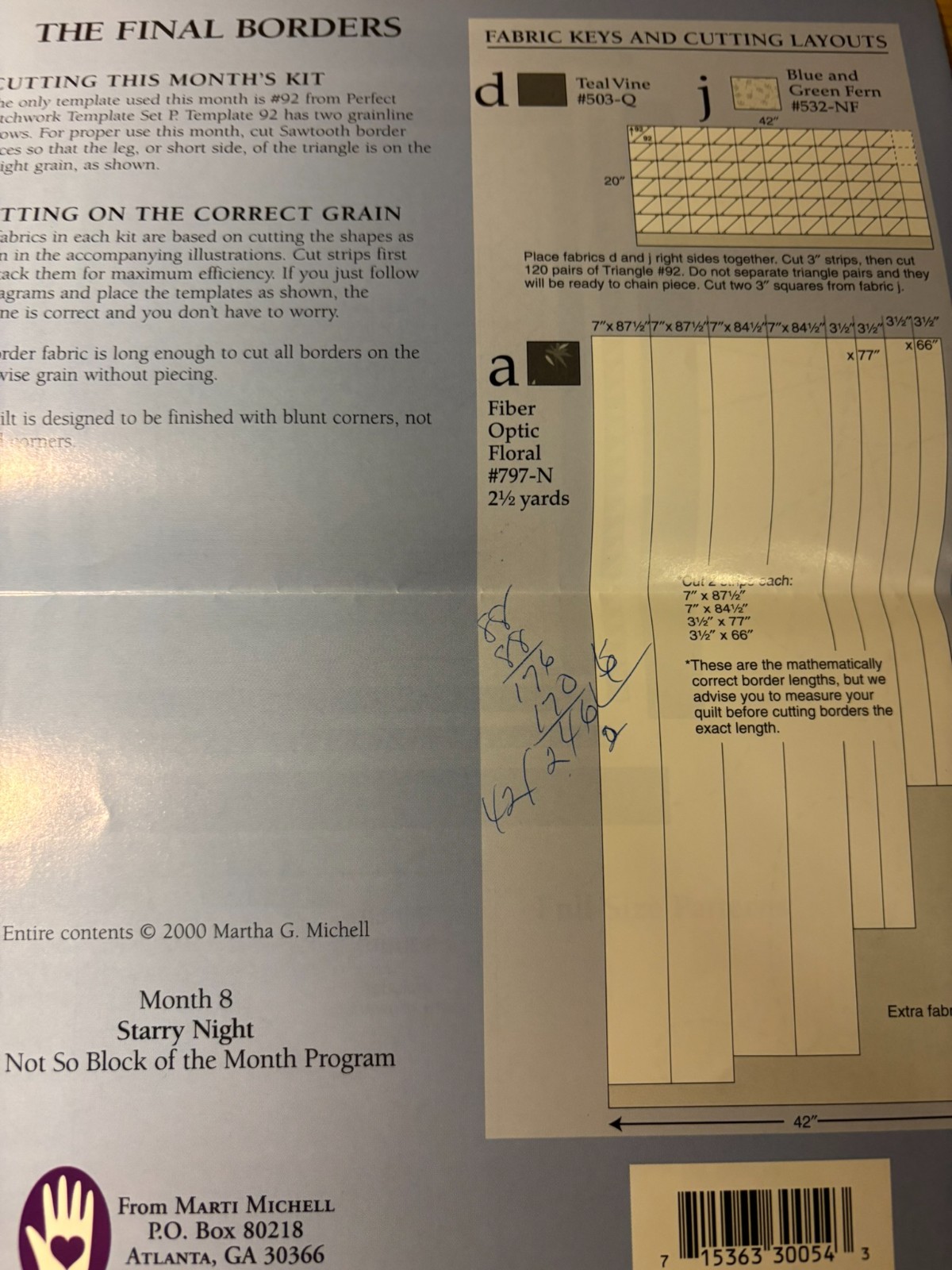 Starry Night Marti Michell Quilt Design – 8 Month Program – Complete Set 1-8