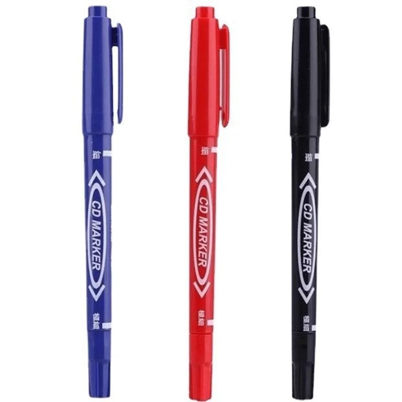 10x Dual Tip Permanent Marker Pens Blue/Black for Metal Glass Wood Plastic