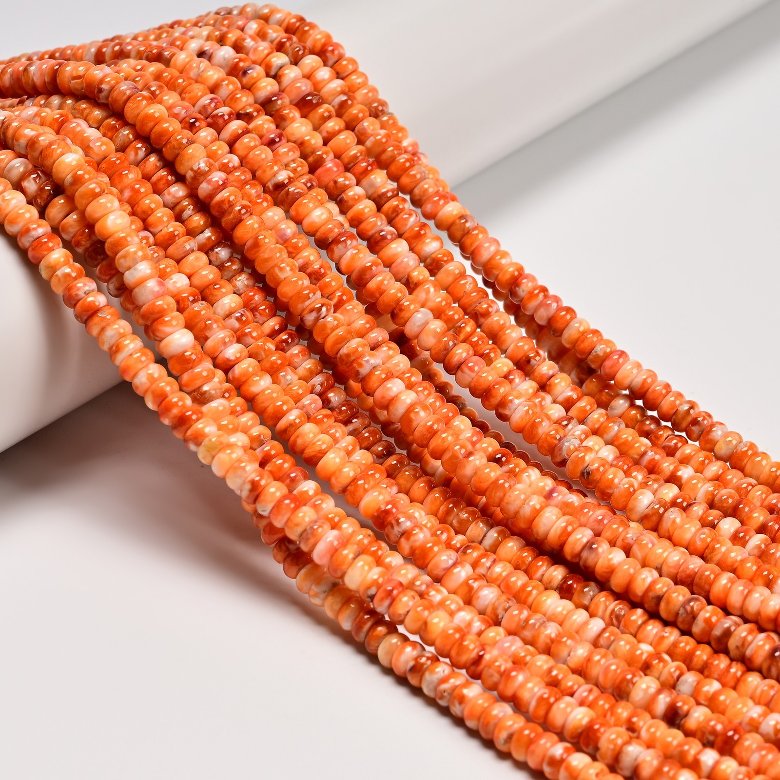 Natural Orange Spiny Oyster Smooth Rondelle Beads 2x4mm 3x5mm 3x6mm 16″ Strand