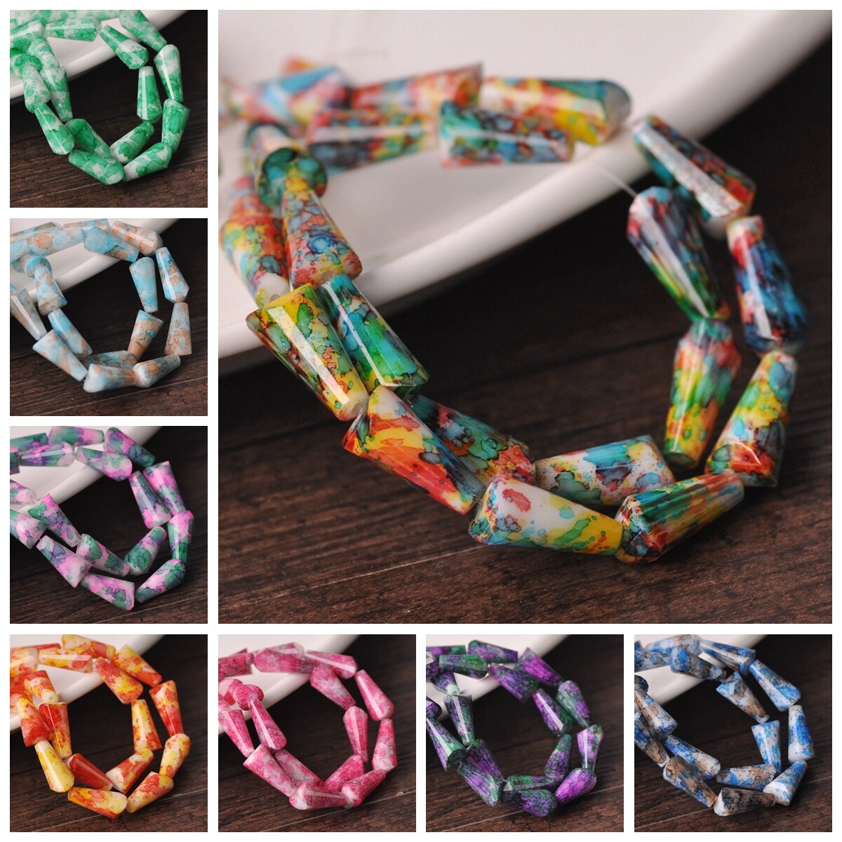 10pcs 15x8mm Colorful Coated Drop Cone Shape Faceted Opaque Glass Loose Beads