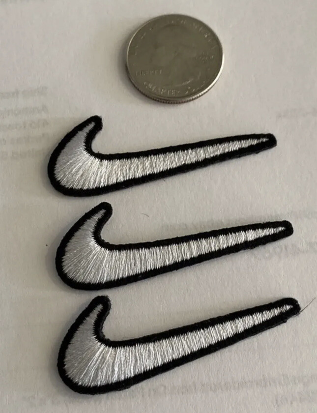 (3) Sports Logo/ Emblem Embroidered Iron On Patches! swoosh White 2″x .75” Nice