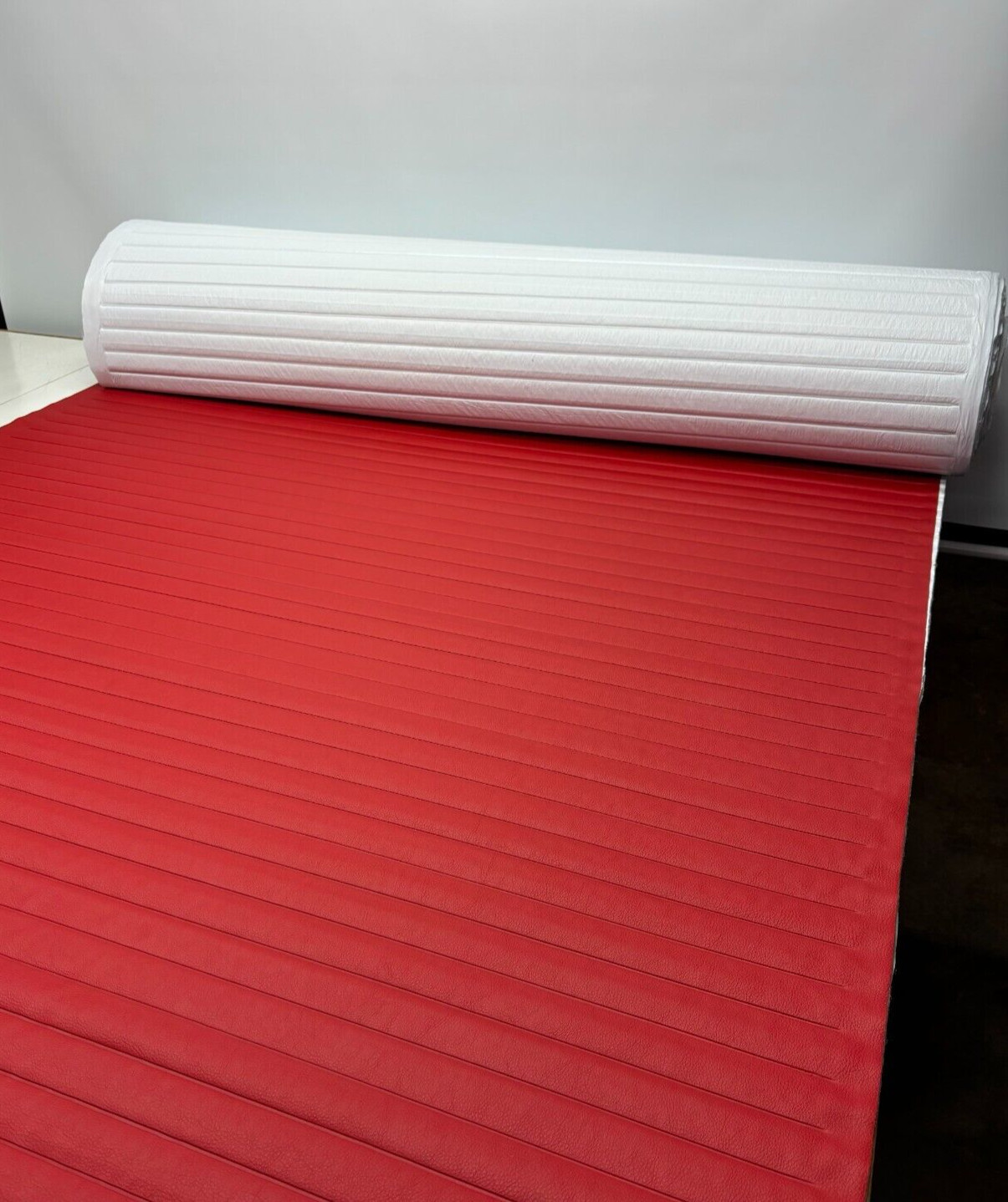 TEXTURED DESIGN RED MARINE PLEATED VINYL AUTO BOAT UPHOLSTERY FABRIC BTY 54″W