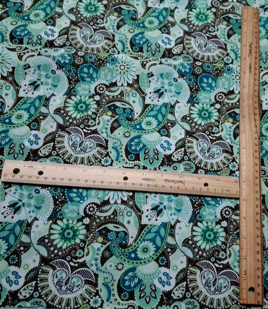 3 ydx 56″w Polyester Light Crinkle Fabric Green Brown Floral Paisley NO STRETCH
