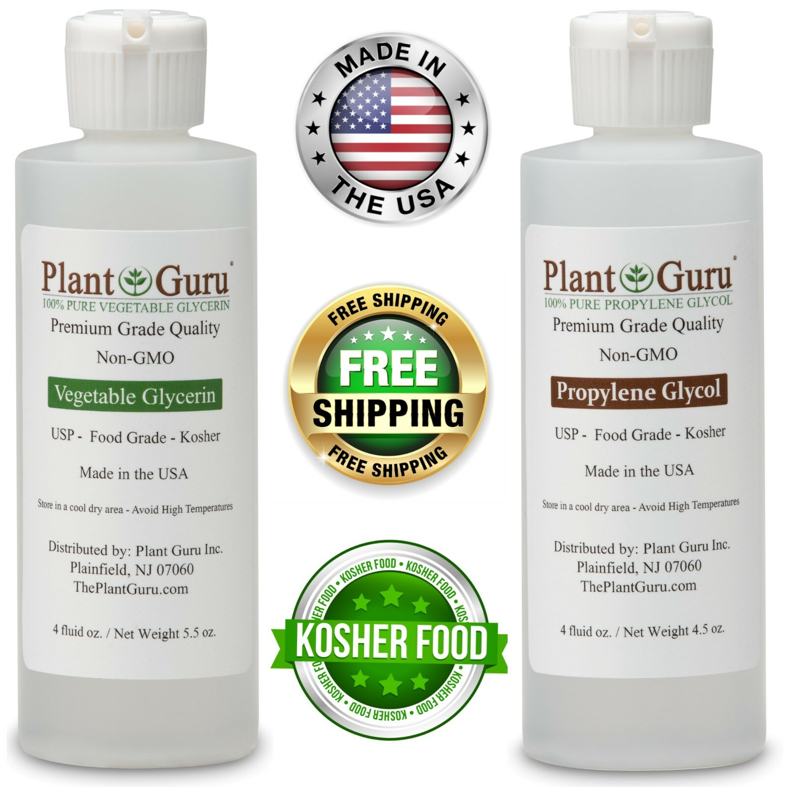 Vegetable Glycerin / Propylene Glycol 4 oz Each USP 99.9 % Pure Food Grade VG PG