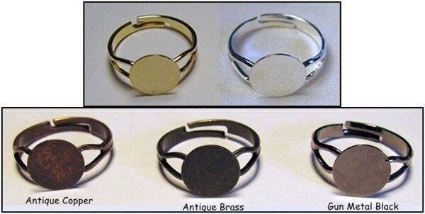 100 Adjustable RING BLANKS 10mm pad ~ 20 x 5 Different Colors Nickel + Lead Free