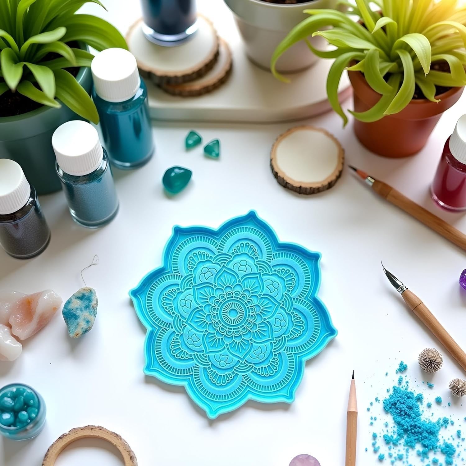 2Pcs Blue Epoxy Resin Silicone Molds – Epoxy Resin Mold Flower Tray Cup Mat Cast