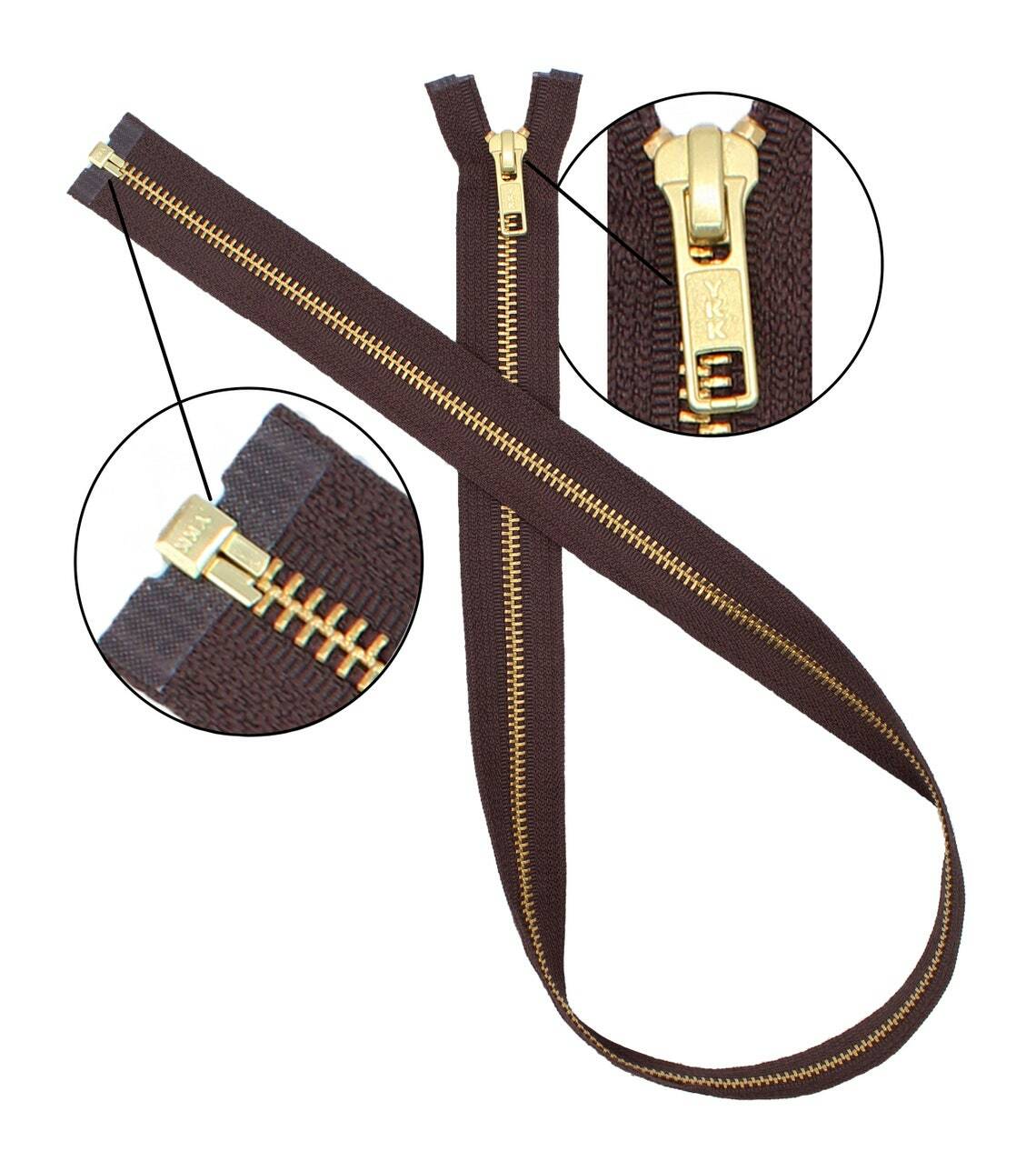 10 Inch Metal Zipper YKK #5 Golden Brass Medium Weight Separating Made in USA