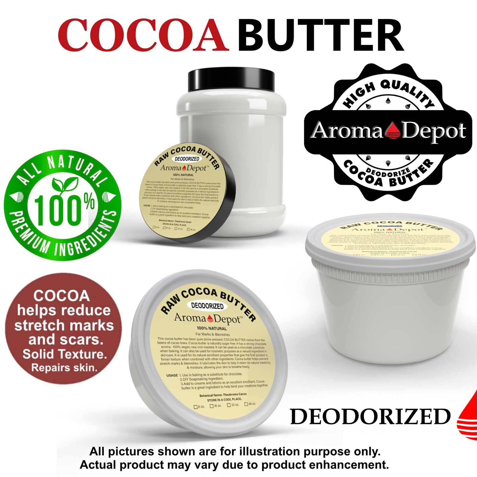 DEODORIZED Raw Cocoa Butter Natural Prime Pressed Food Grade Theobroma cacao