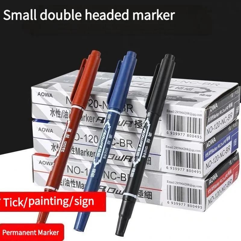 10x Dual Tip Permanent Marker Pens Blue/Black for Metal Glass Wood Plastic